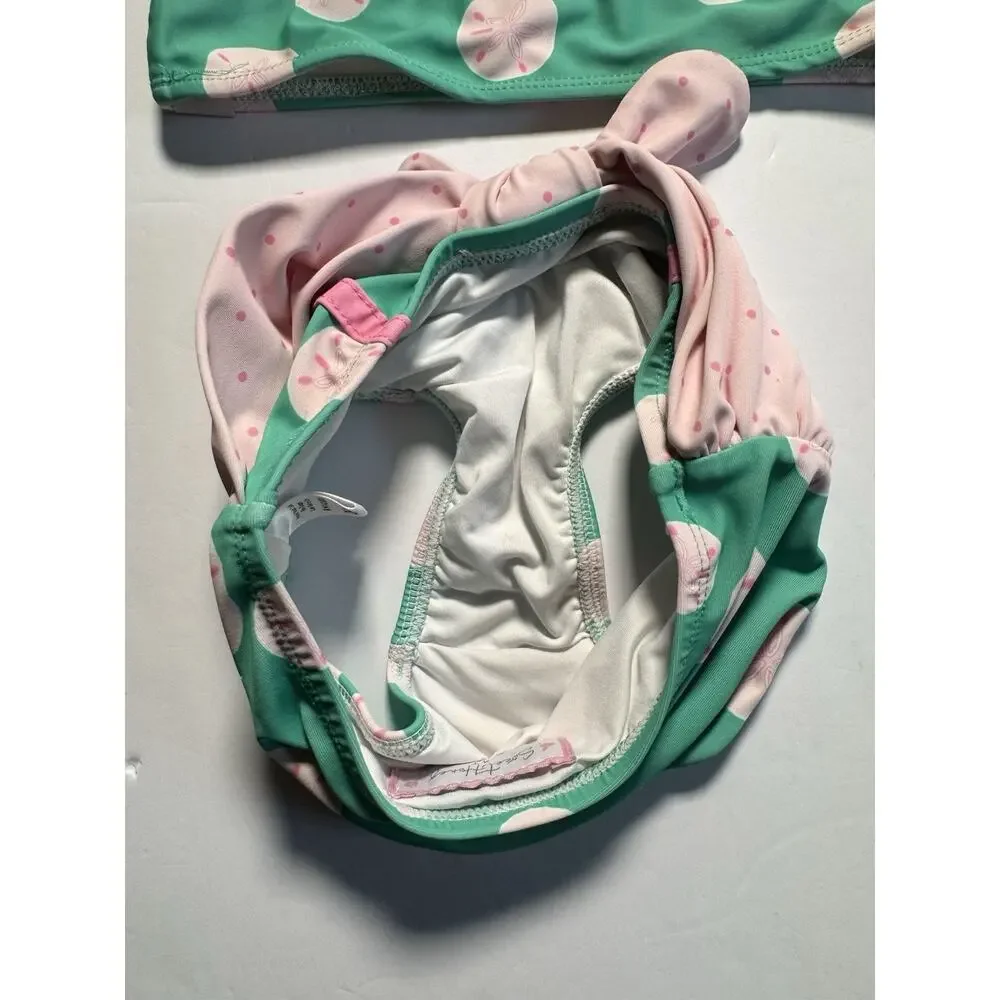SweetHoney Girls 2 Piece Bikini Swimsuit 4T Mint Pink Sand Dollar Bow Ruffle